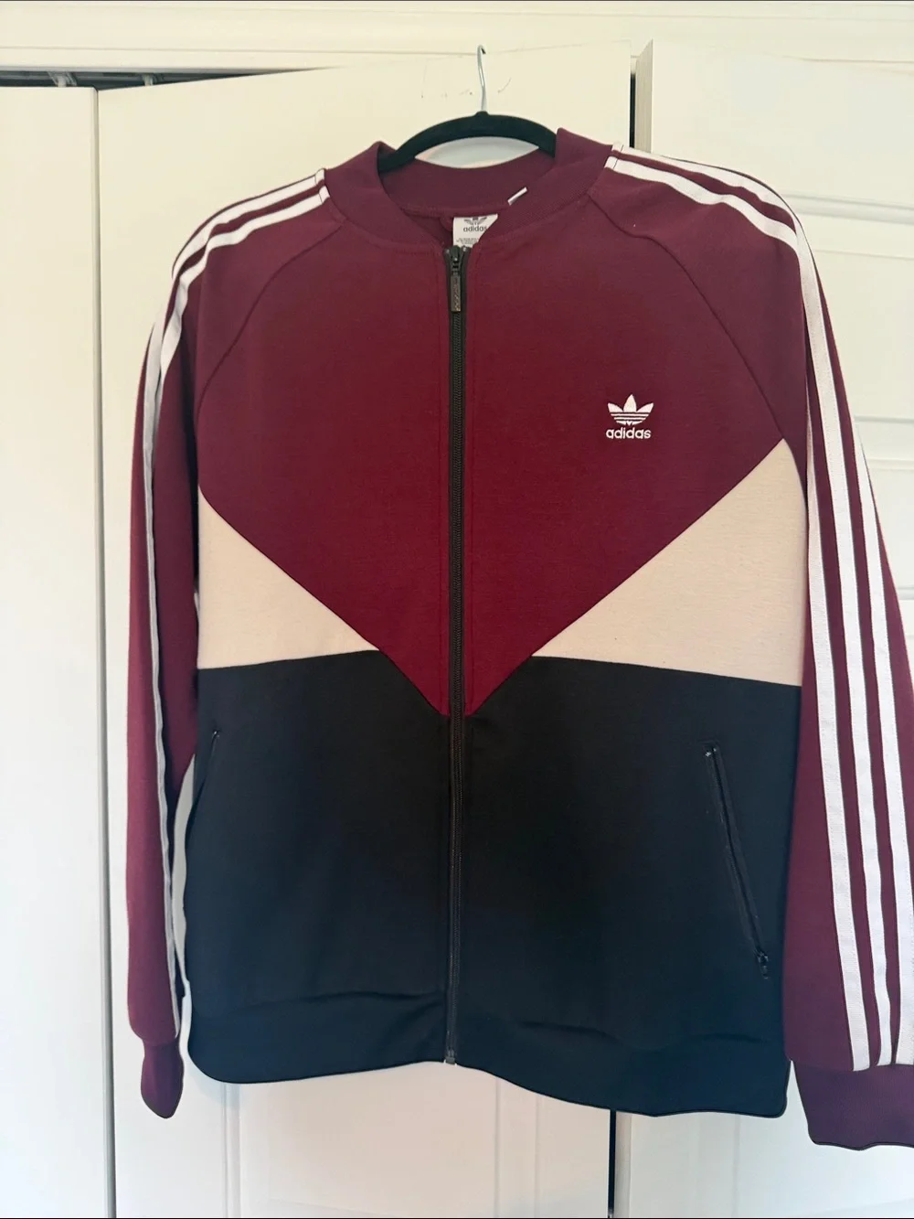 adidas Maroon, Black & Cream Three-Stripe Track Jacket